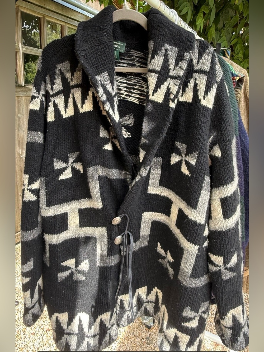 Ralph Lauren Black & Cream Geometric Shawl Collar Cardigan